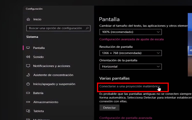 proyectar la pantalla de la laptop